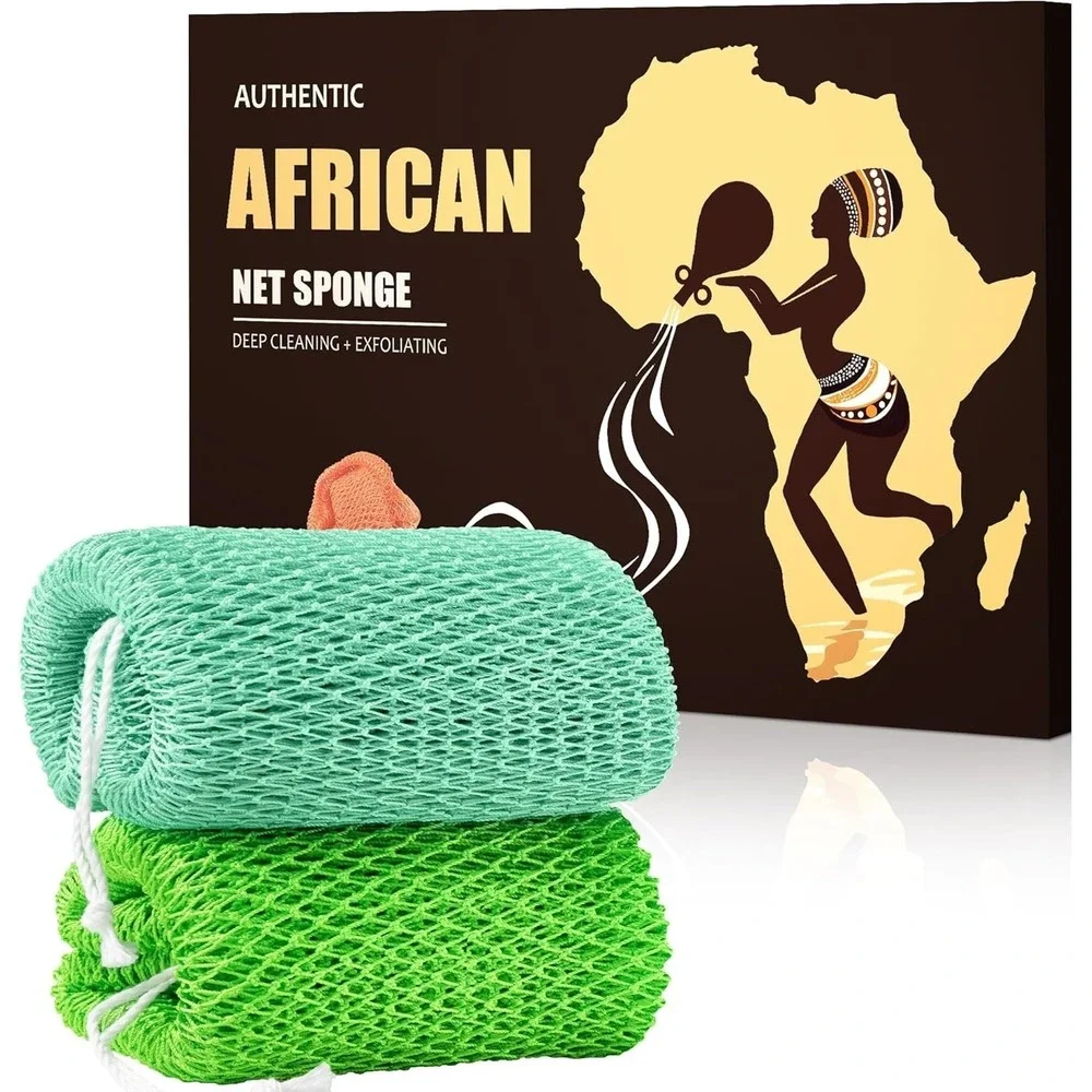 African Net Sponge Authentic - Afro Scrub Exfoliating Net Sponges with Knots - R